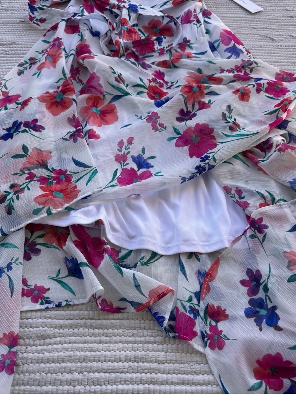 Calvin Klein Floral High-Low Dress NWT 14W Belted Chiffon Midi Maxi - Picture 6 of 14